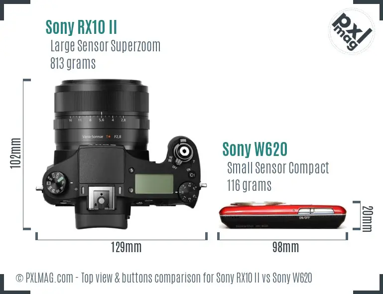 Sony RX10 II vs Sony W620 top view buttons comparison