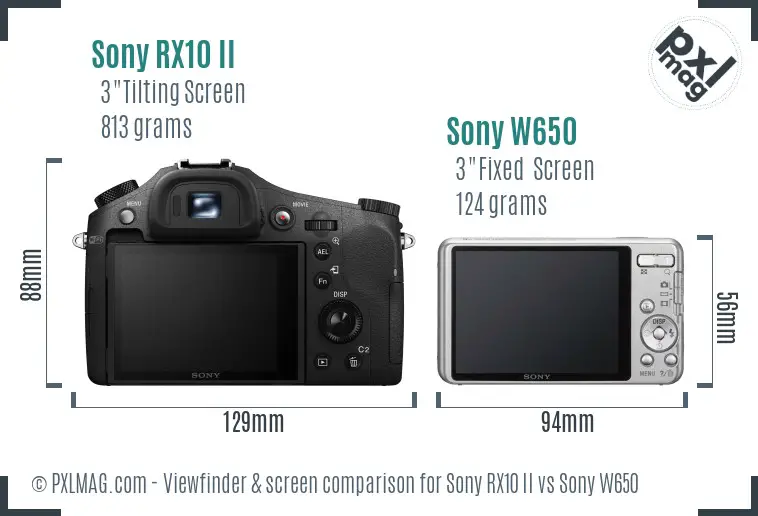 Sony RX10 II vs Sony W650 Screen and Viewfinder comparison