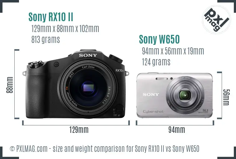 Sony RX10 II vs Sony W650 size comparison