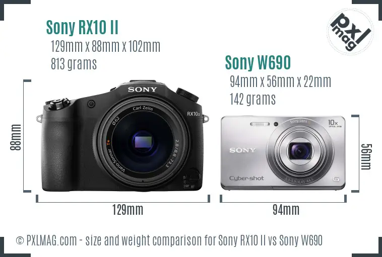Sony RX10 II vs Sony W690 size comparison