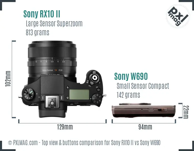 Sony RX10 II vs Sony W690 top view buttons comparison