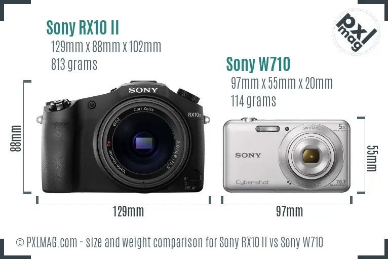 Sony RX10 II vs Sony W710 size comparison