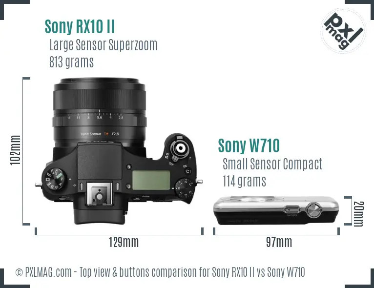 Sony RX10 II vs Sony W710 top view buttons comparison