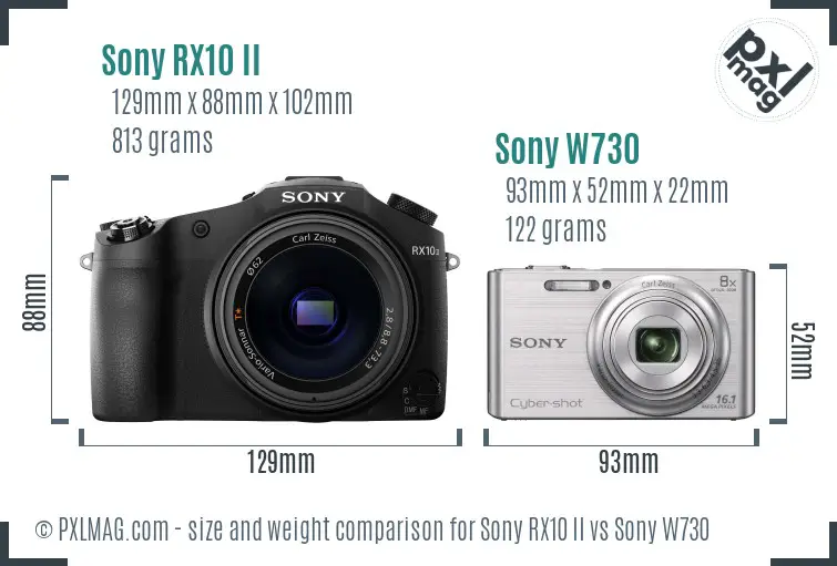 Sony RX10 II vs Sony W730 size comparison