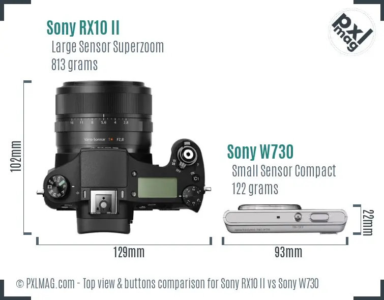 Sony RX10 II vs Sony W730 top view buttons comparison