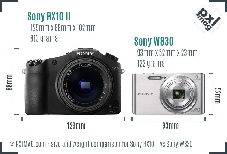 Sony RX10 II vs Sony W830 size comparison