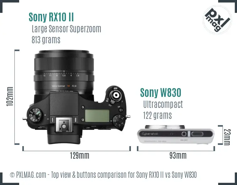 Sony RX10 II vs Sony W830 top view buttons comparison