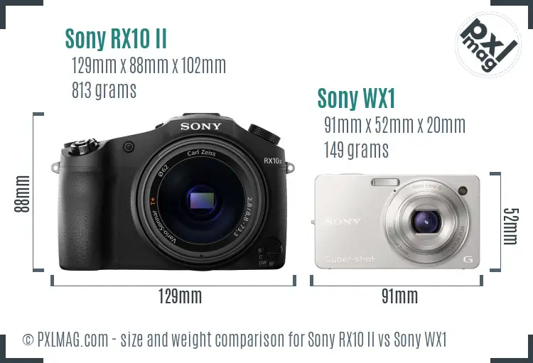 Sony RX10 II vs Sony WX1 size comparison