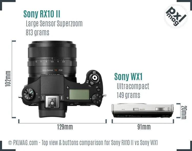 Sony RX10 II vs Sony WX1 top view buttons comparison