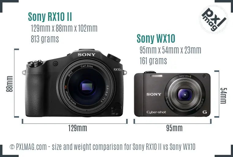 Sony RX10 II vs Sony WX10 size comparison