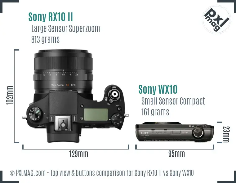 Sony RX10 II vs Sony WX10 top view buttons comparison