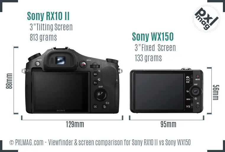 Sony RX10 II vs Sony WX150 Screen and Viewfinder comparison