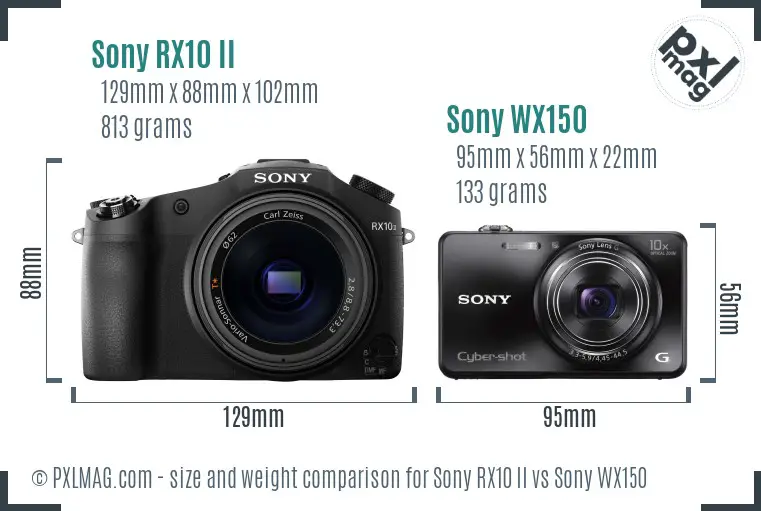 Sony RX10 II vs Sony WX150 size comparison