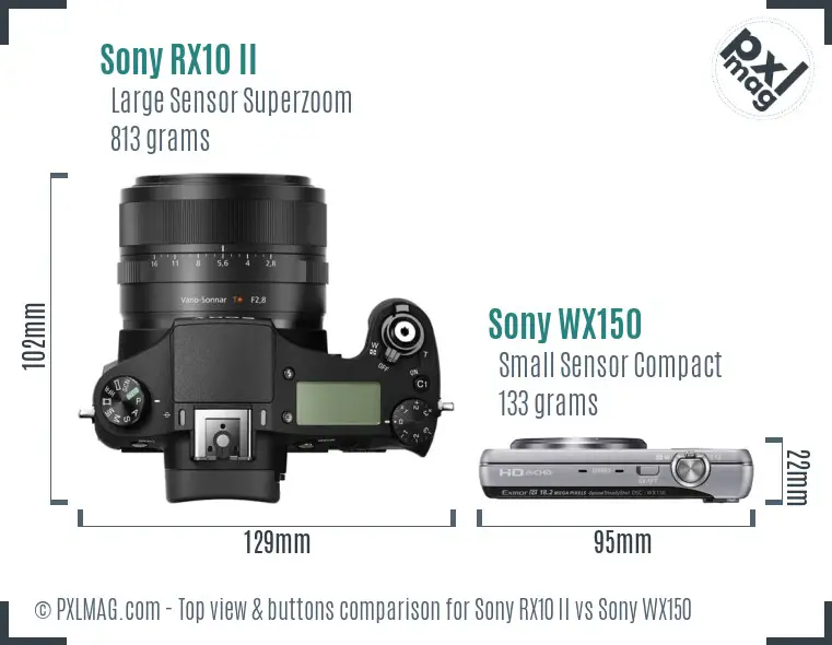 Sony RX10 II vs Sony WX150 top view buttons comparison