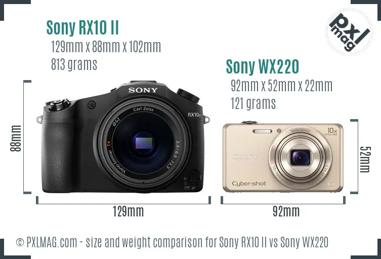 Sony RX10 II vs Sony WX220 size comparison