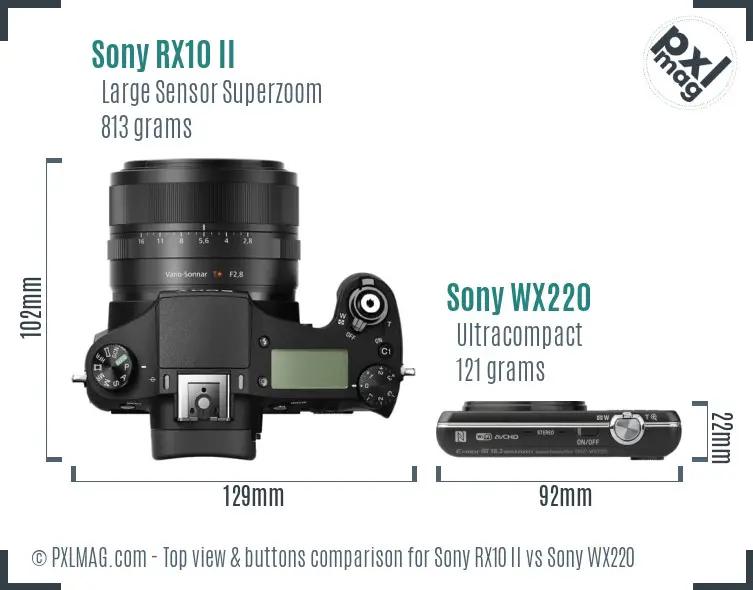 Sony RX10 II vs Sony WX220 top view buttons comparison
