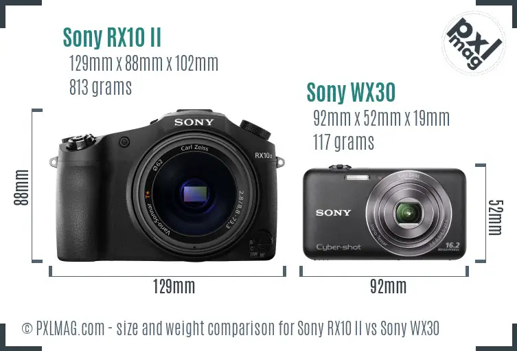 Sony RX10 II vs Sony WX30 size comparison