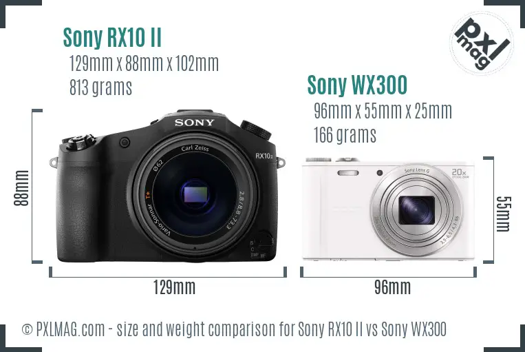 Sony RX10 II vs Sony WX300 size comparison