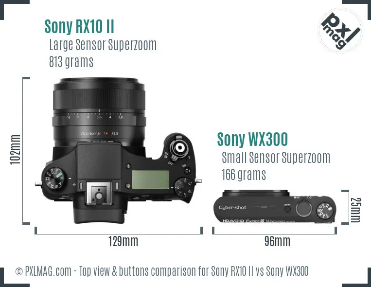 Sony RX10 II vs Sony WX300 top view buttons comparison