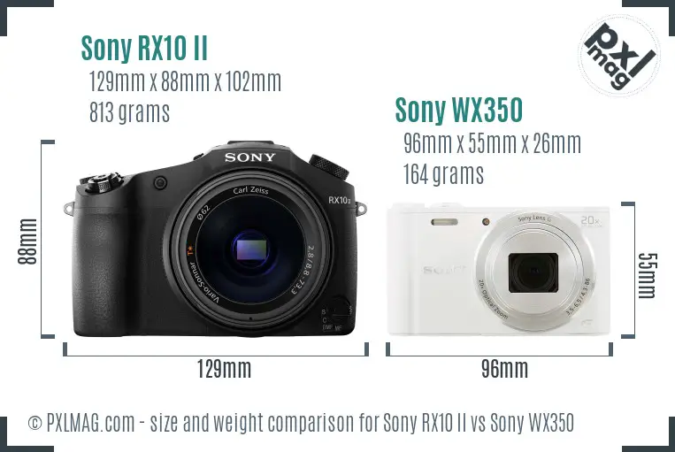 Sony RX10 II vs Sony WX350 size comparison