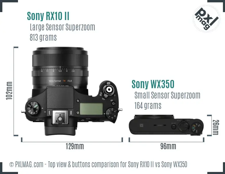 Sony RX10 II vs Sony WX350 top view buttons comparison
