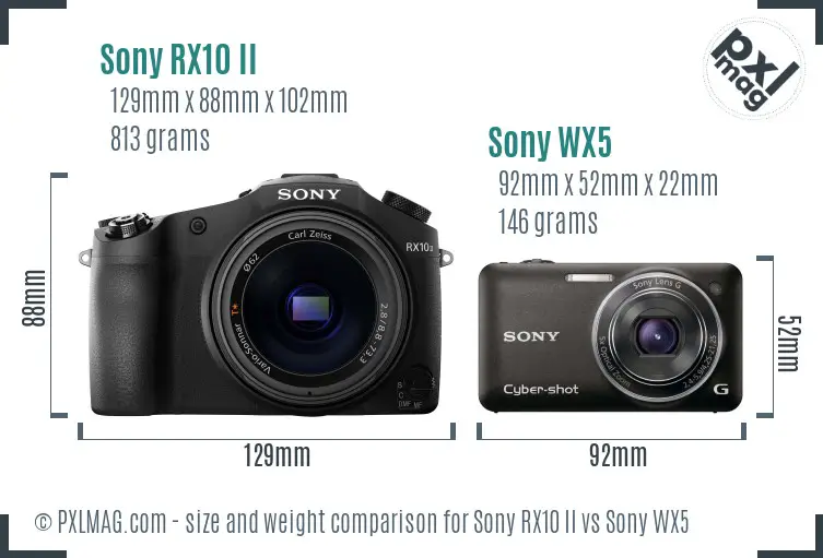 Sony RX10 II vs Sony WX5 size comparison