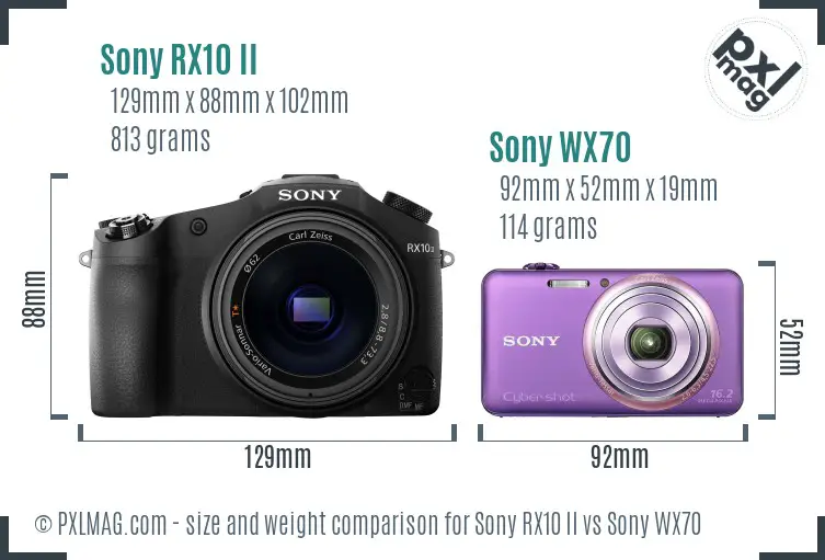 Sony RX10 II vs Sony WX70 size comparison