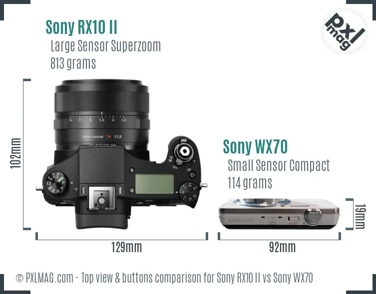 Sony RX10 II vs Sony WX70 top view buttons comparison