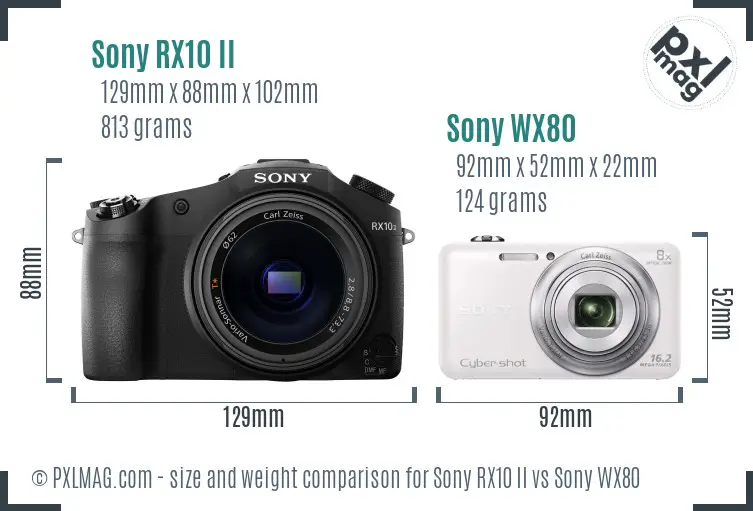 Sony RX10 II vs Sony WX80 size comparison