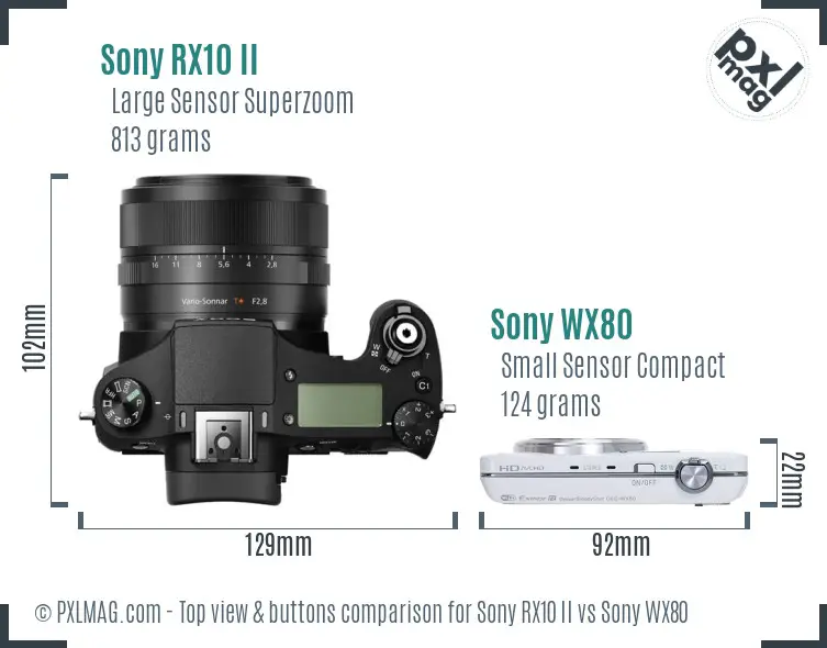 Sony RX10 II vs Sony WX80 top view buttons comparison