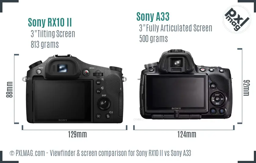 Sony RX10 II vs Sony A33 Screen and Viewfinder comparison