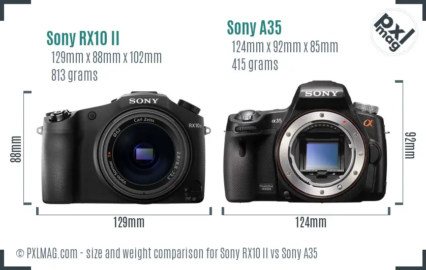 Sony RX10 II vs Sony A35 size comparison
