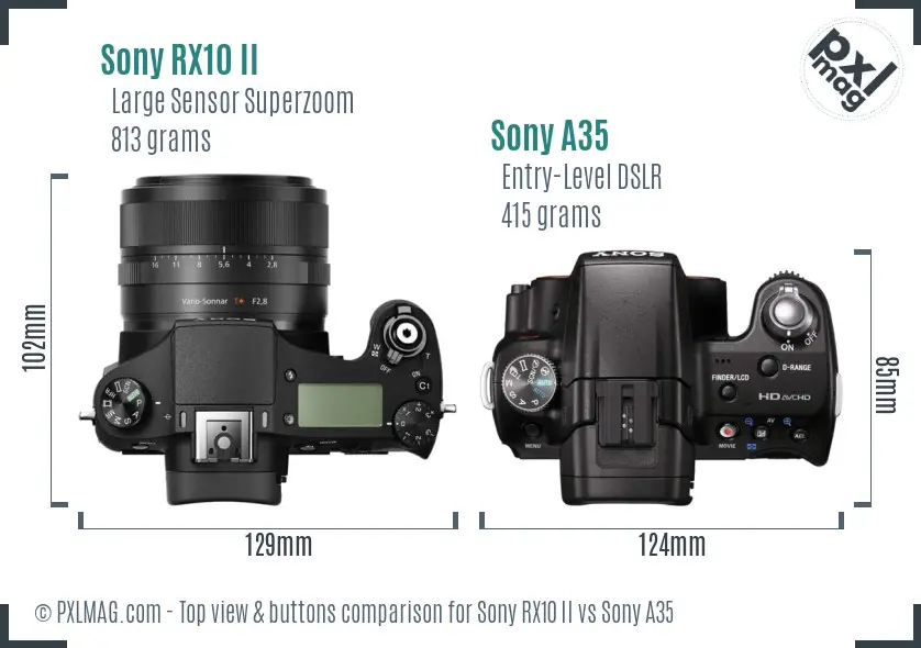 Sony RX10 II vs Sony A35 top view buttons comparison