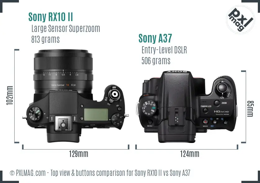 Sony RX10 II vs Sony A37 top view buttons comparison