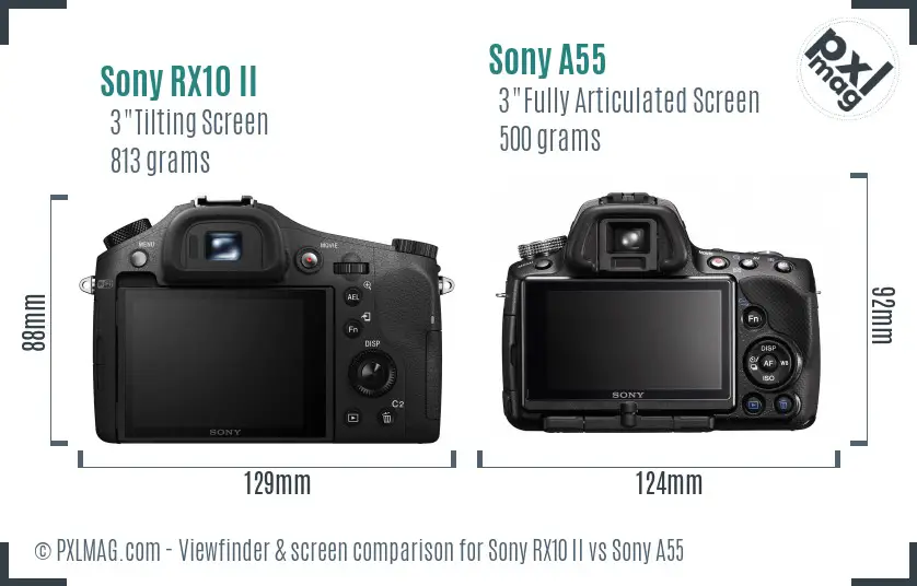 Sony RX10 II vs Sony A55 Screen and Viewfinder comparison