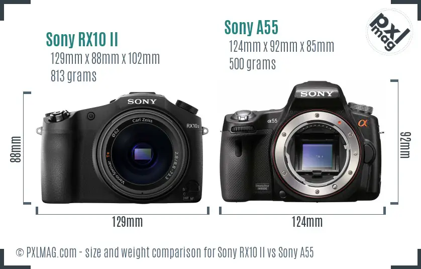Sony RX10 II vs Sony A55 size comparison