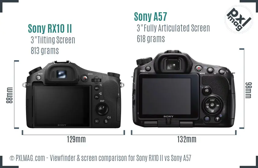 Sony RX10 II vs Sony A57 Screen and Viewfinder comparison