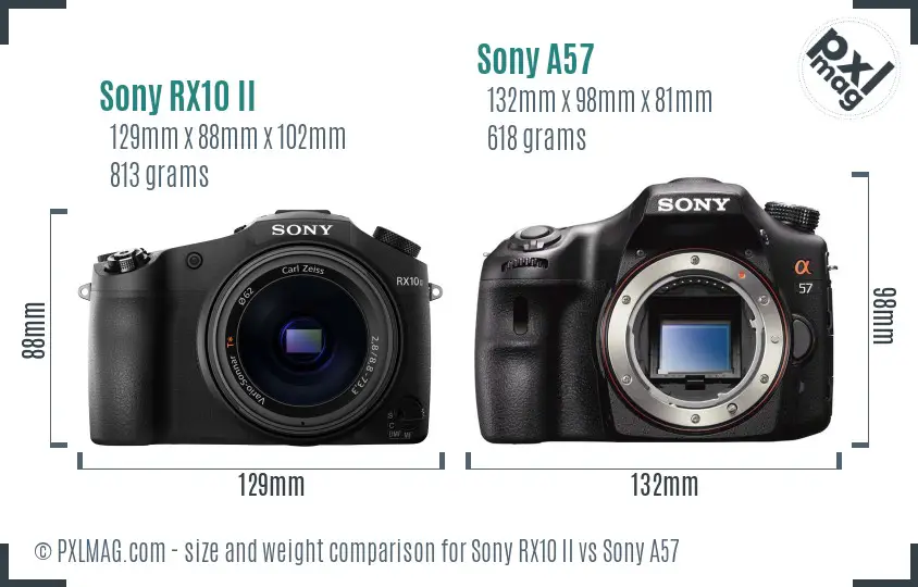 Sony RX10 II vs Sony A57 size comparison