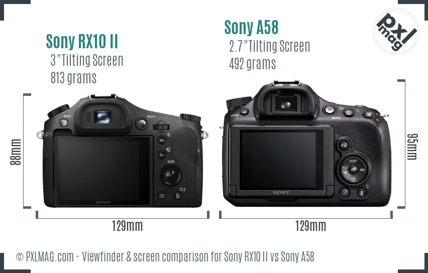Sony RX10 II vs Sony A58 Screen and Viewfinder comparison