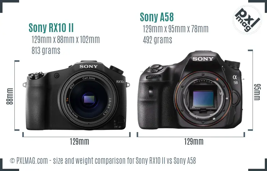 Sony RX10 II vs Sony A58 size comparison