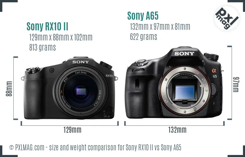 Sony RX10 II vs Sony A65 size comparison