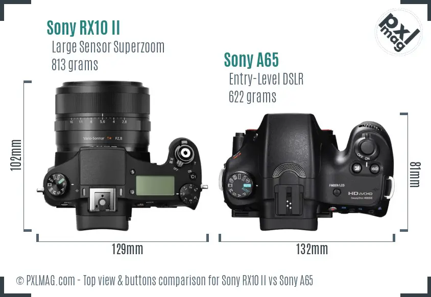 Sony RX10 II vs Sony A65 top view buttons comparison