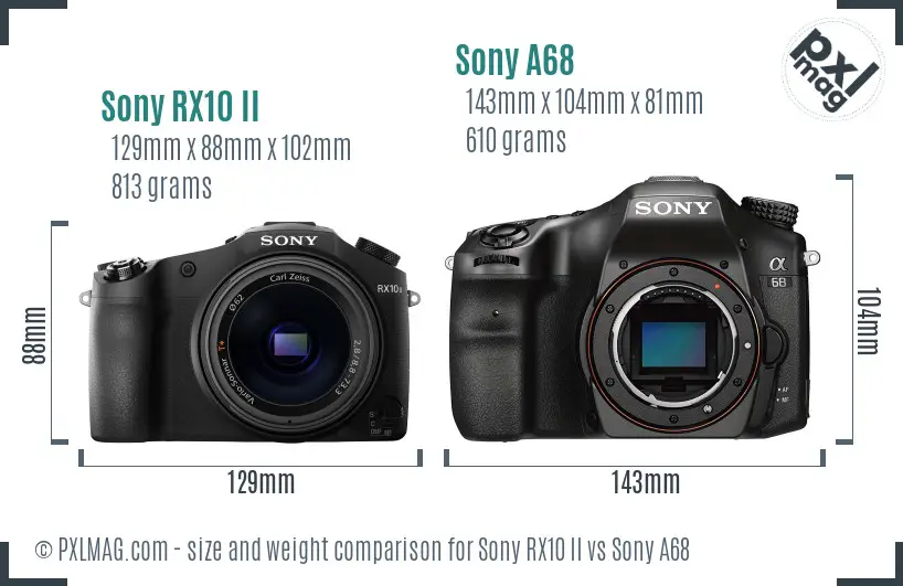 Sony RX10 II vs Sony A68 size comparison