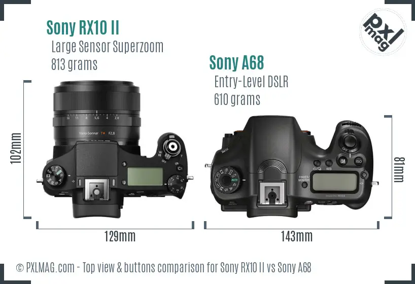 Sony RX10 II vs Sony A68 top view buttons comparison