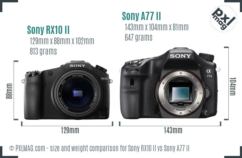 Sony RX10 II vs Sony A77 II size comparison