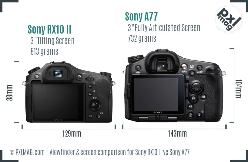 Sony RX10 II vs Sony A77 Screen and Viewfinder comparison