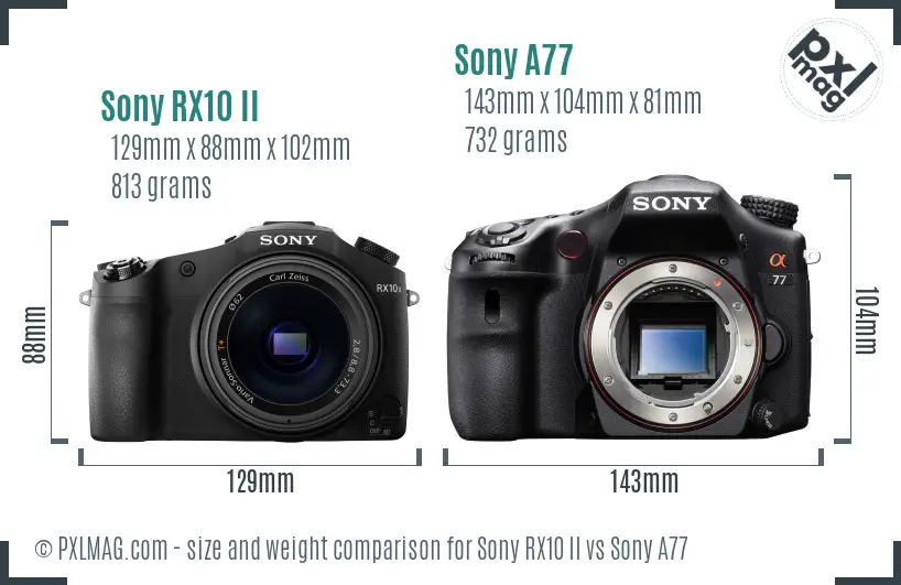 Sony RX10 II vs Sony A77 size comparison