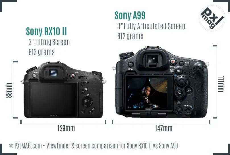 Sony RX10 II vs Sony A99 Screen and Viewfinder comparison