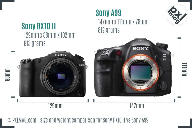 Sony RX10 II vs Sony A99 size comparison