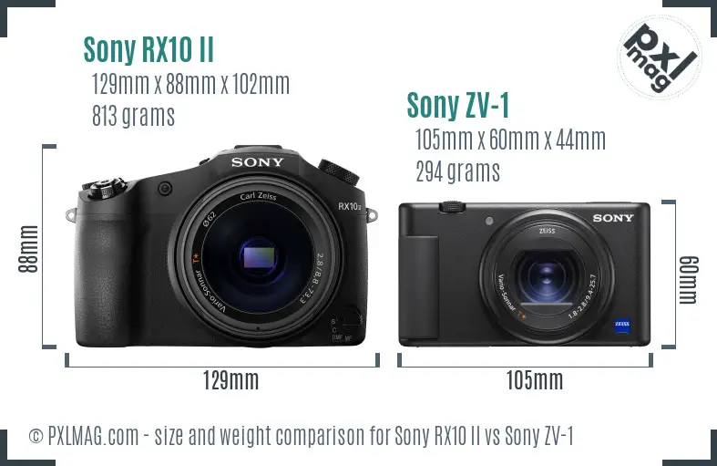 Sony RX10 II vs Sony ZV-1 size comparison